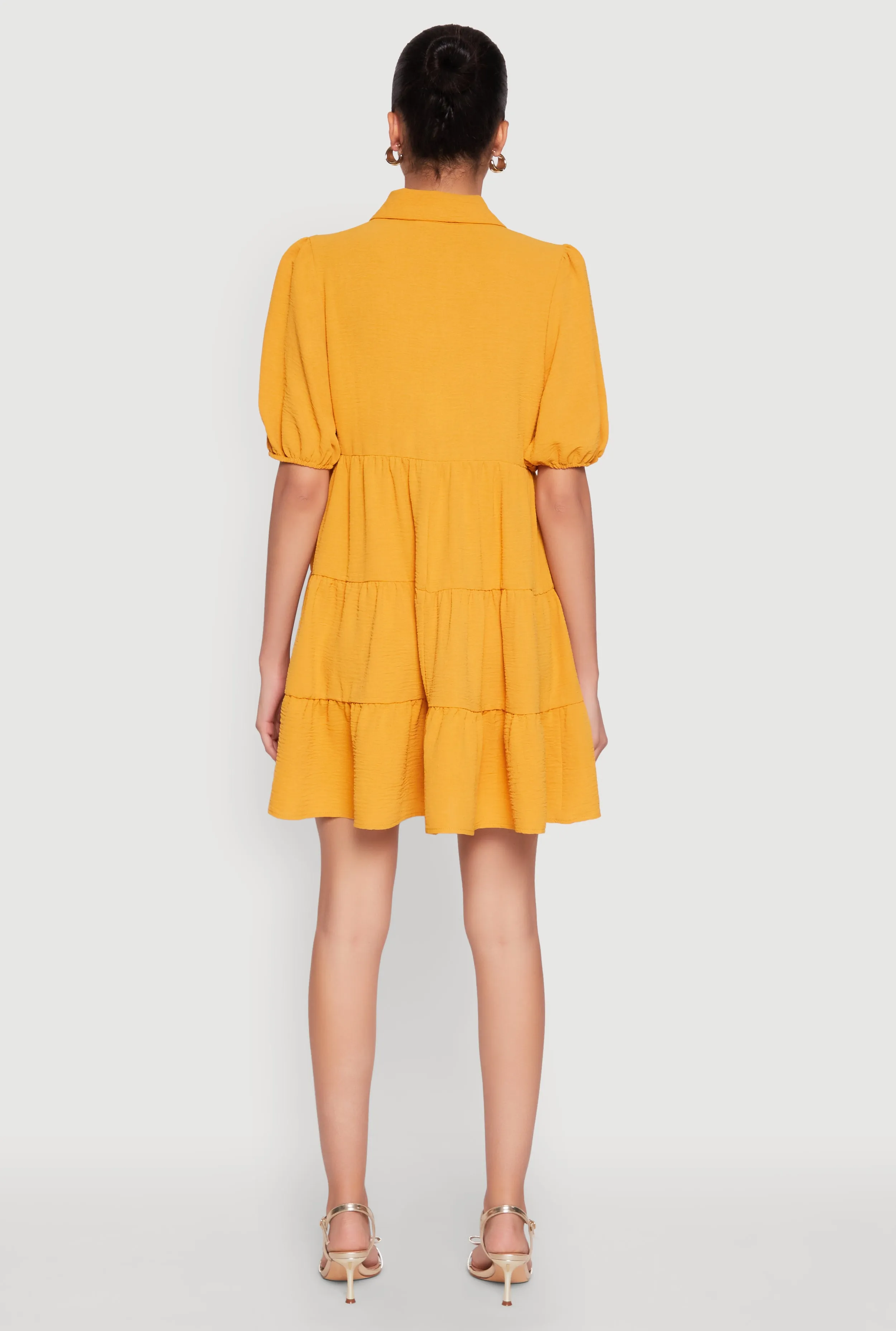 Airy Button Front Tiered Mini Dress