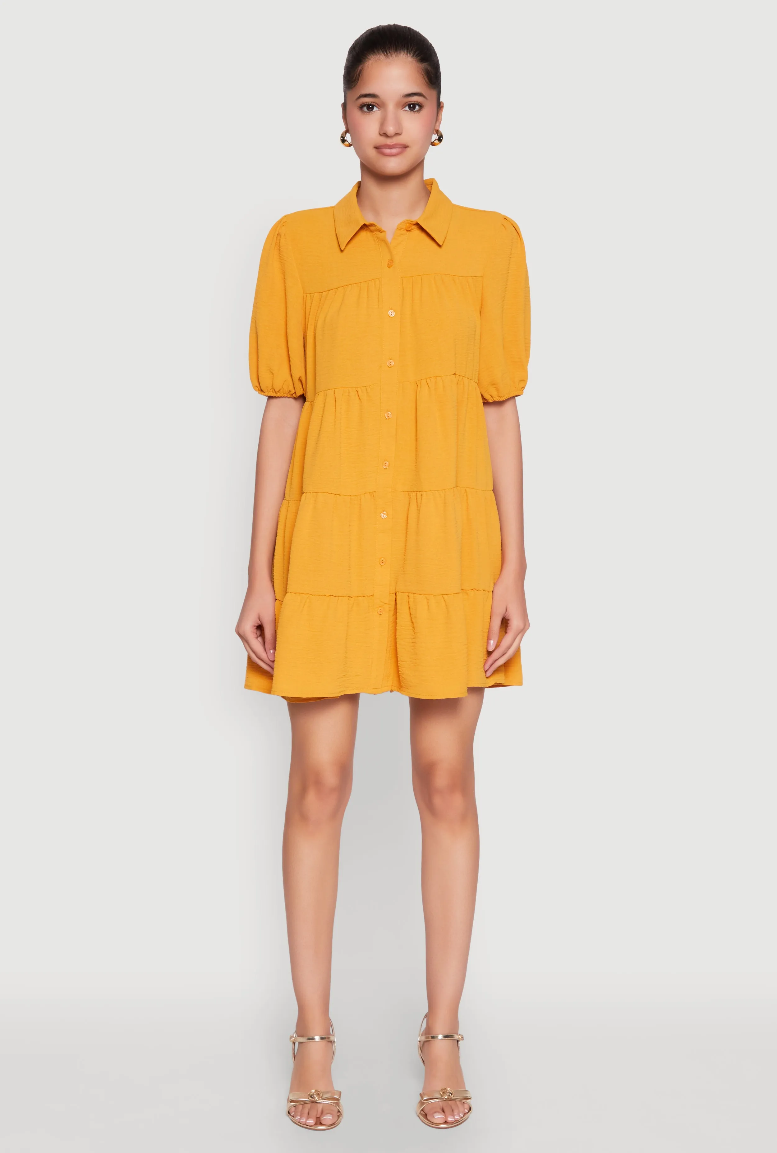 Airy Button Front Tiered Mini Dress