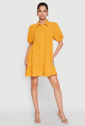 Airy Button Front Tiered Mini Dress