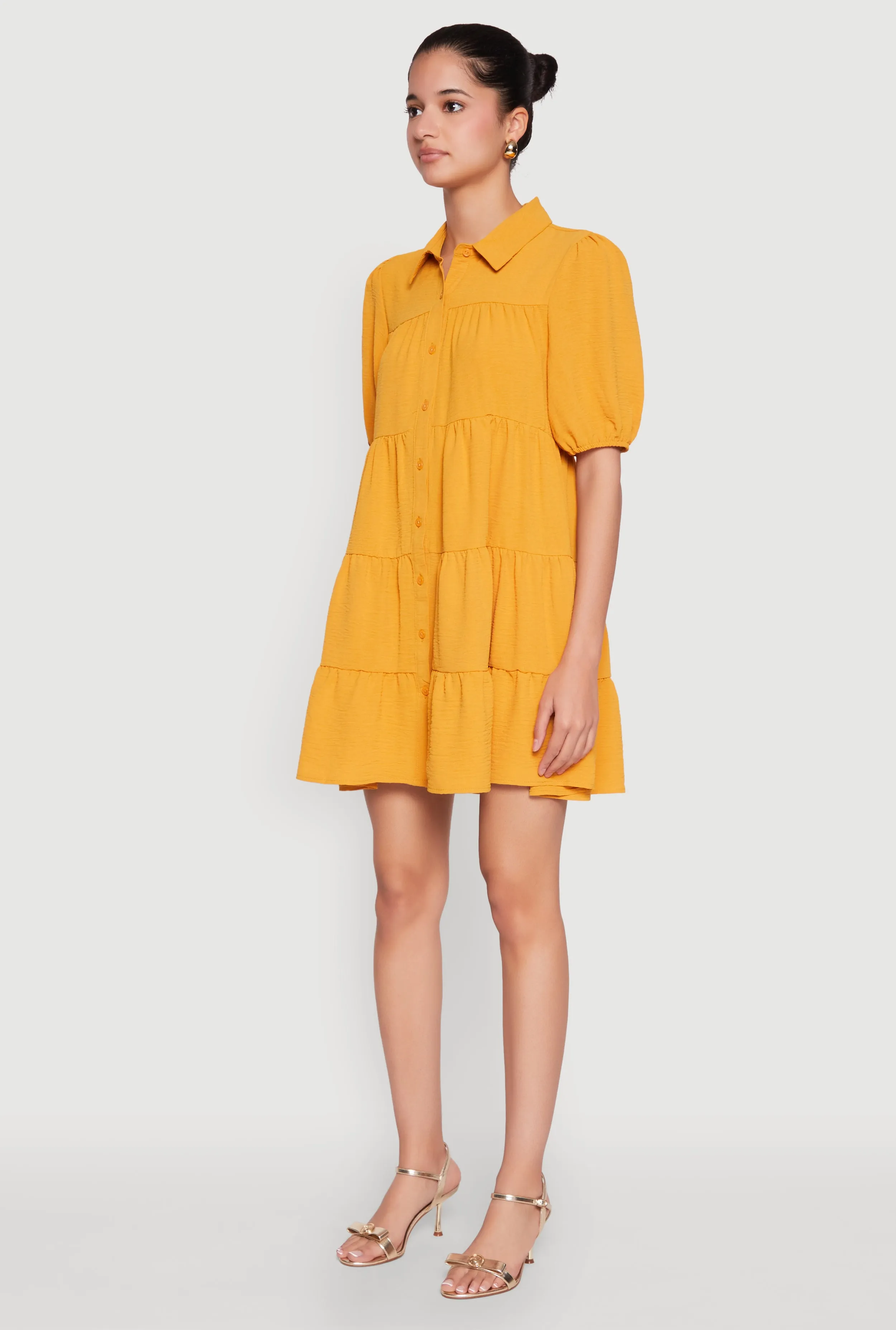 Airy Button Front Tiered Mini Dress