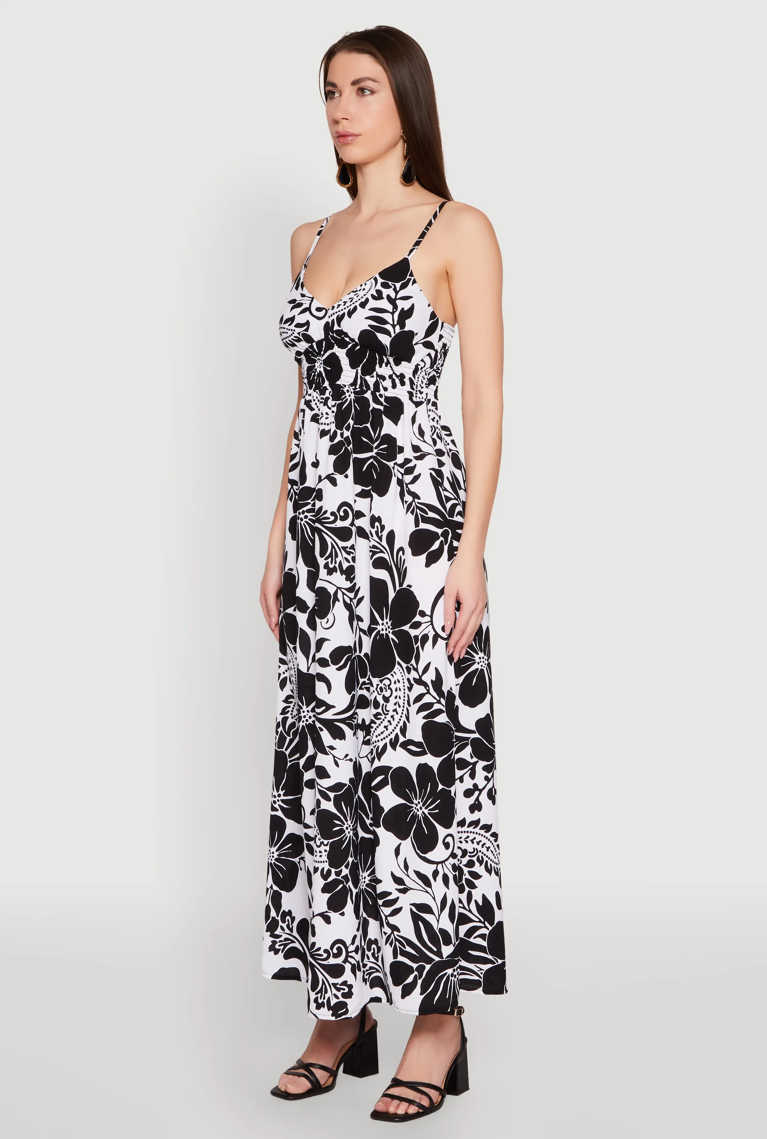 Airy Floral Print Empire Waist Maxi Dress