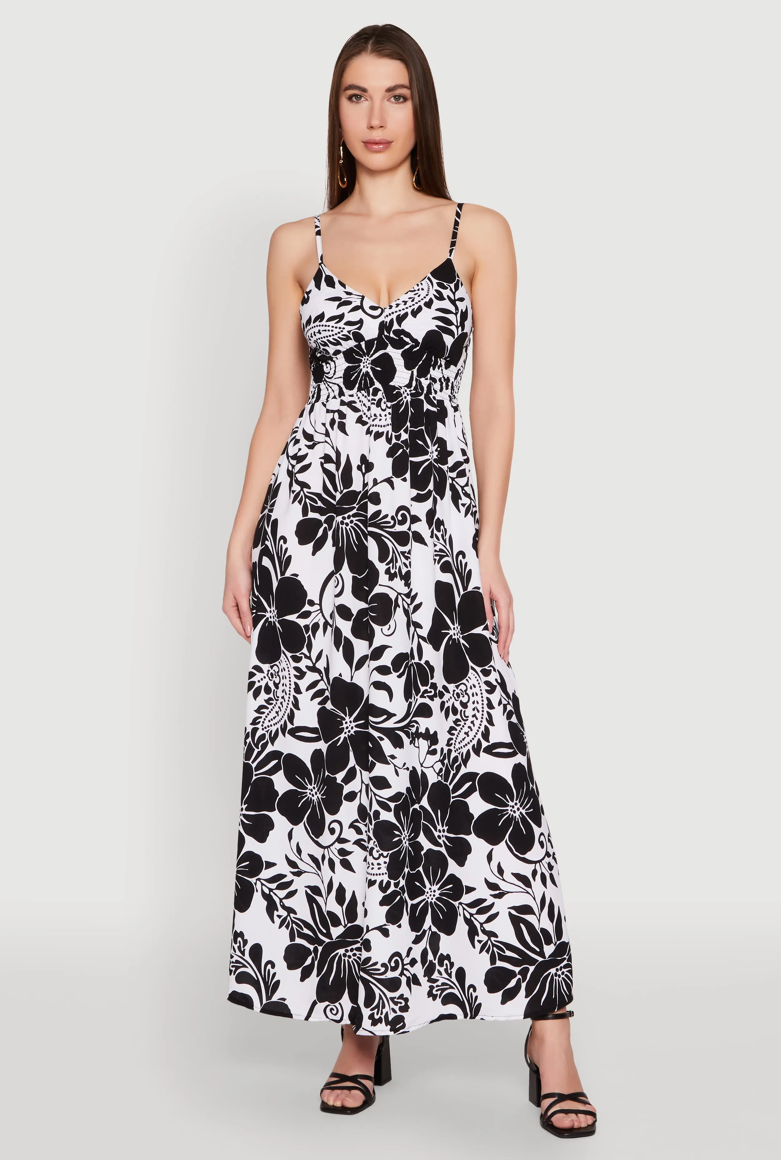 Airy Floral Print Empire Waist Maxi Dress