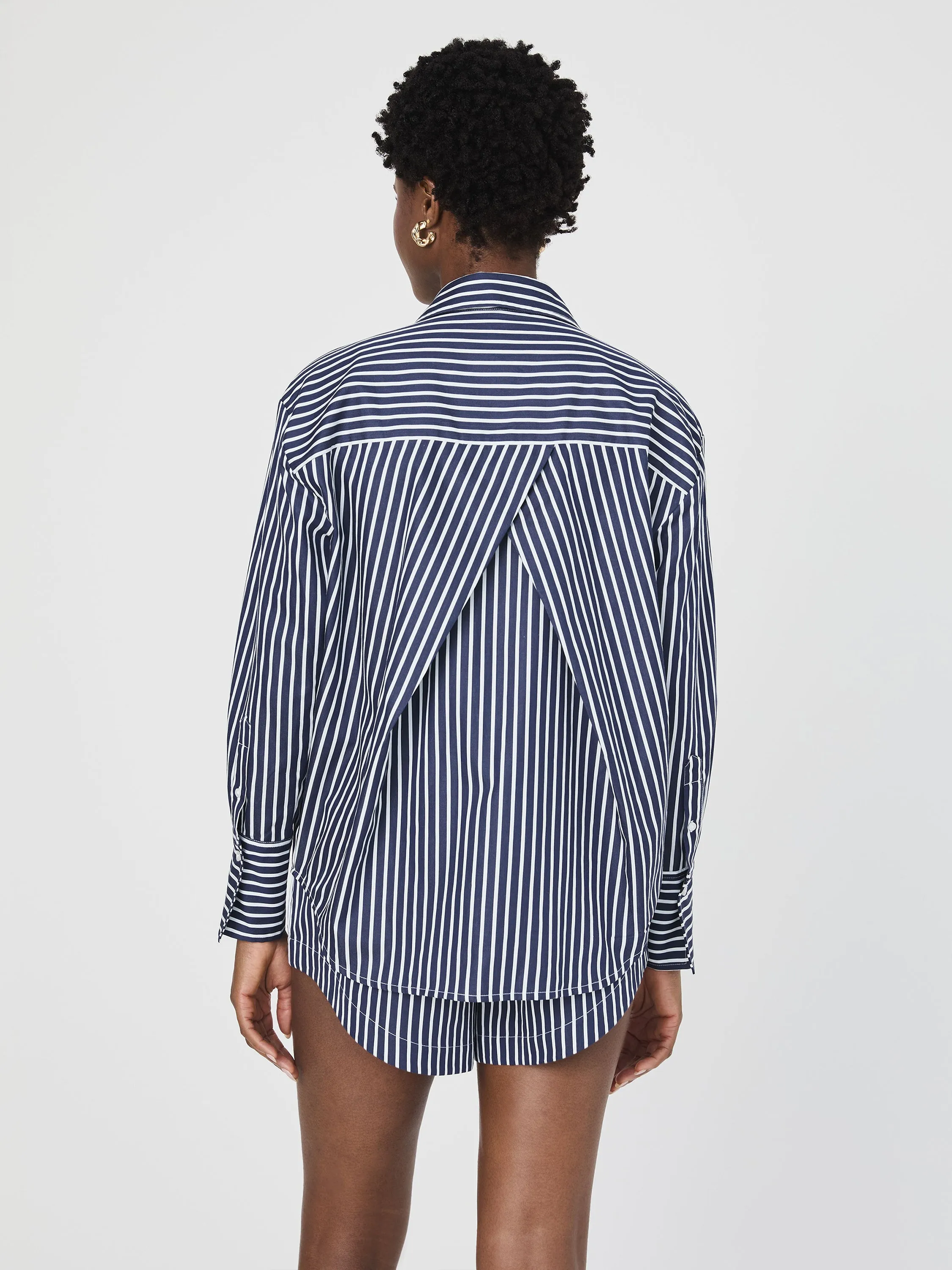 Alexis Cotton Angled Yoke Striped Shirt