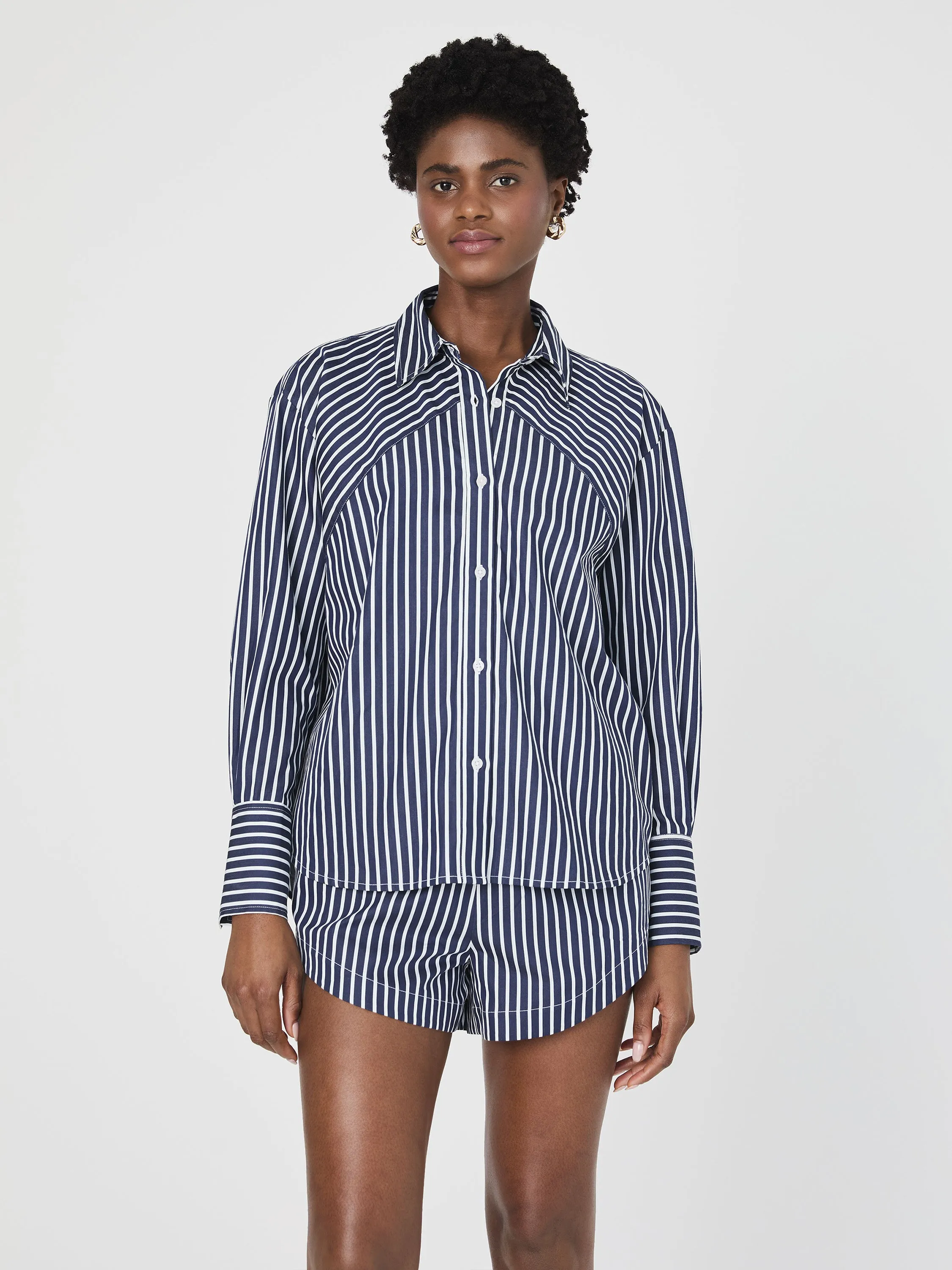 Alexis Cotton Angled Yoke Striped Shirt