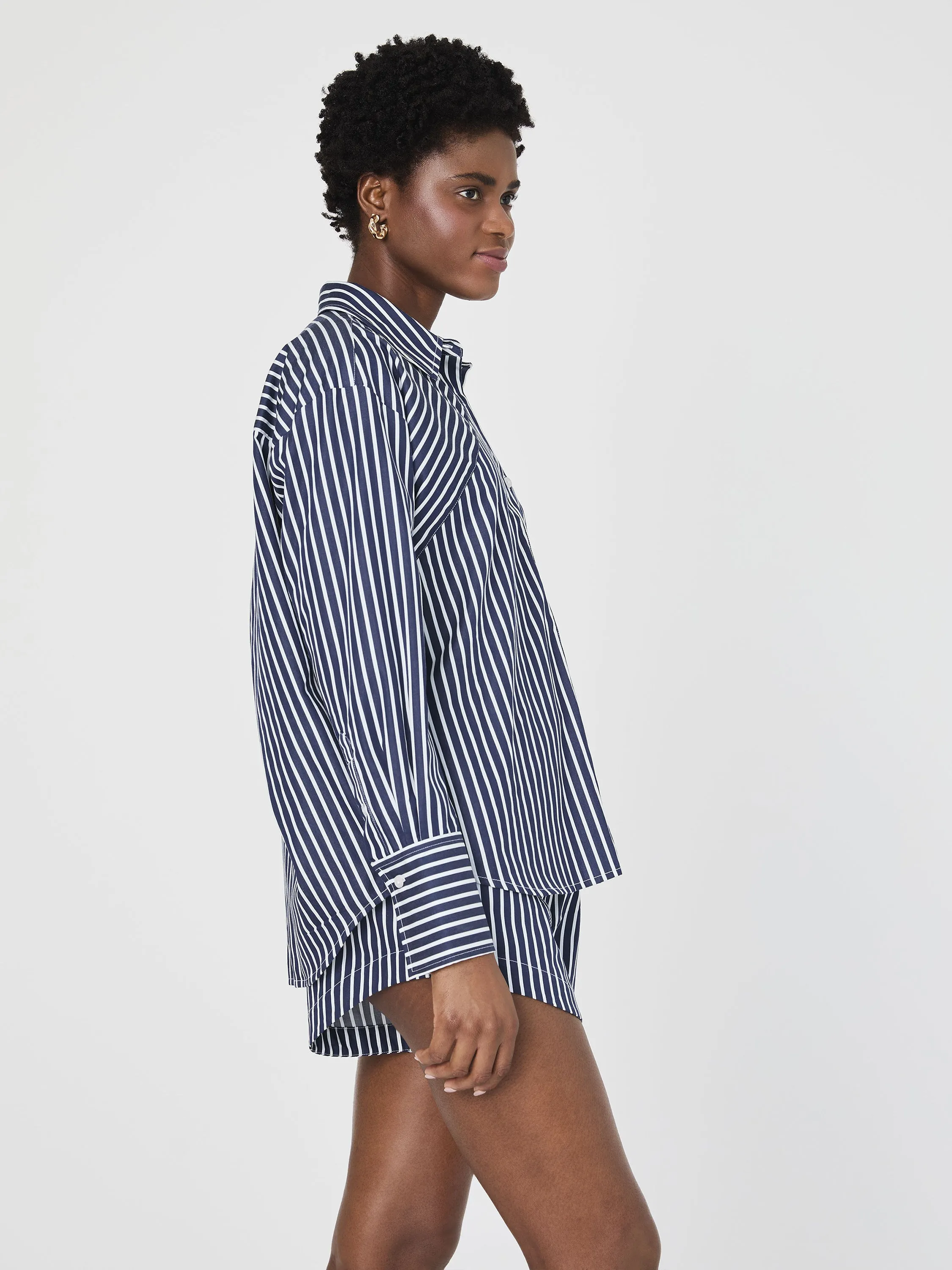 Alexis Cotton Angled Yoke Striped Shirt