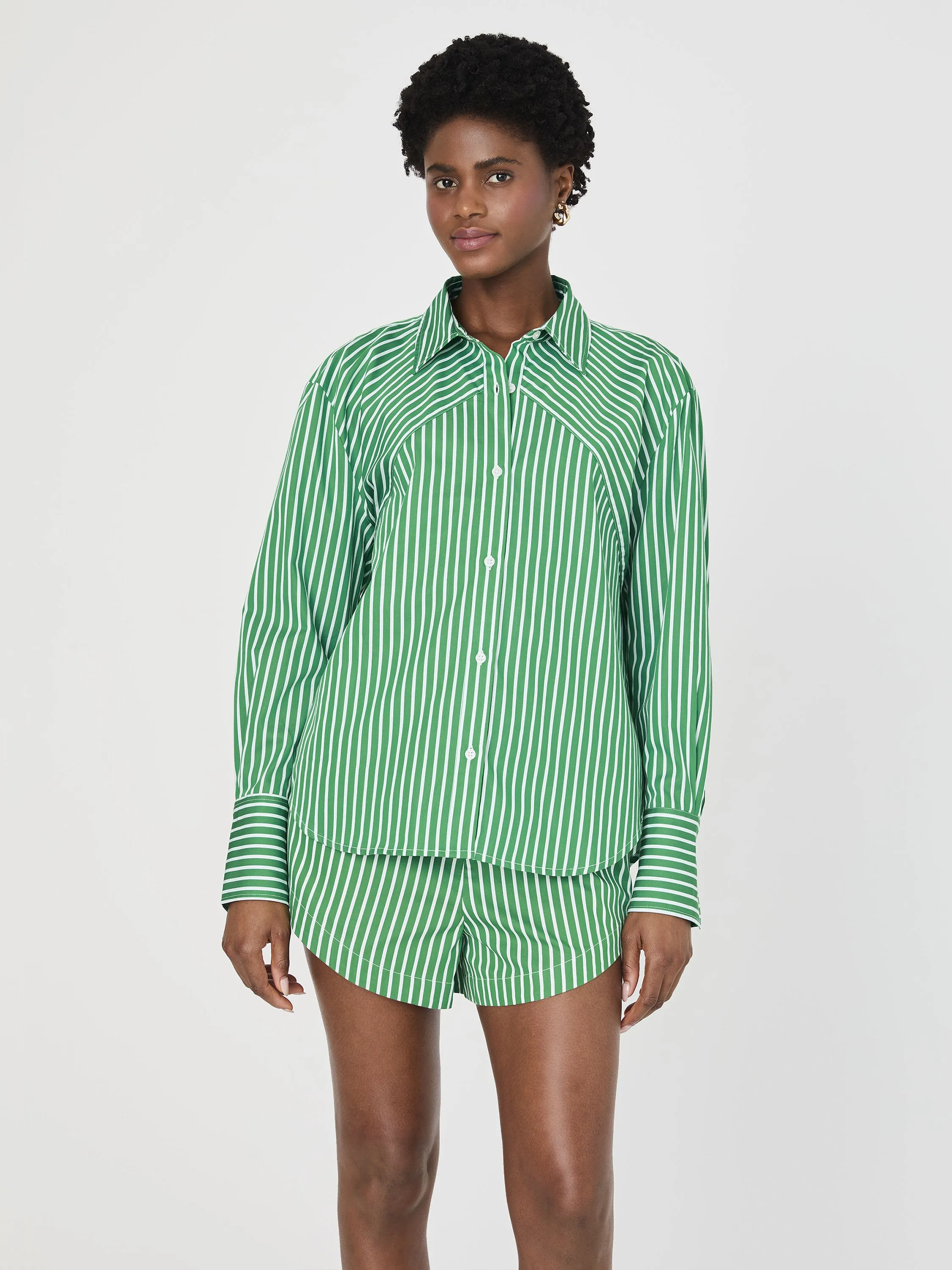 Alexis Cotton Angled Yoke Striped Shirt