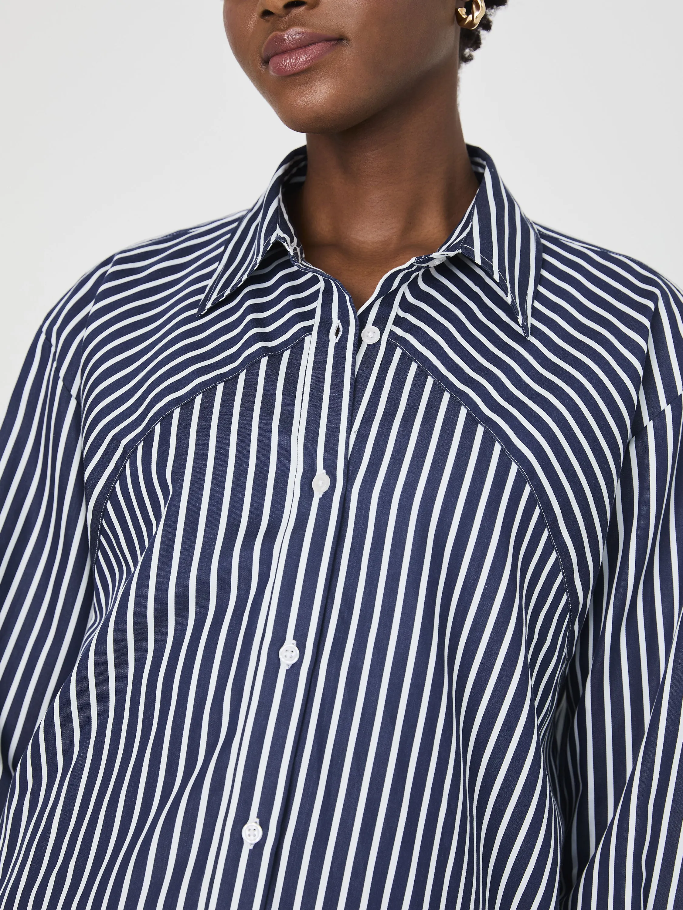 Alexis Cotton Angled Yoke Striped Shirt