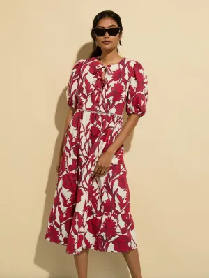 Amelie Organic Cotton Tie Midi Dress | Crimson Dahlia