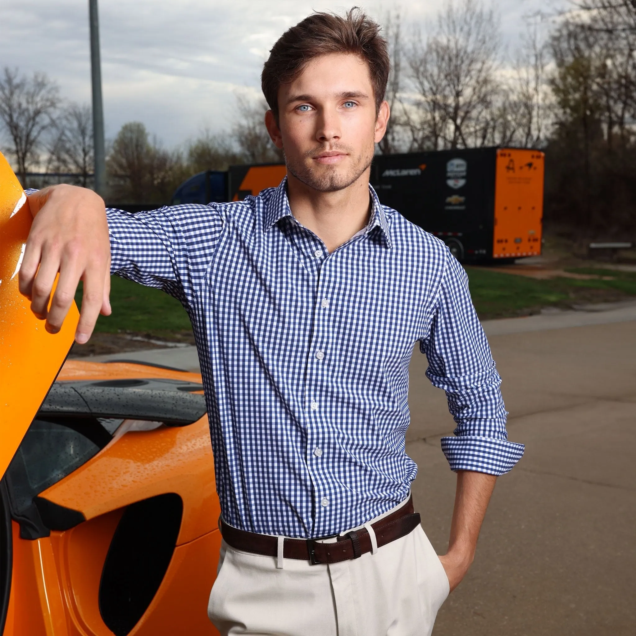 Apex Performance Dress Shirt Navy Gingham