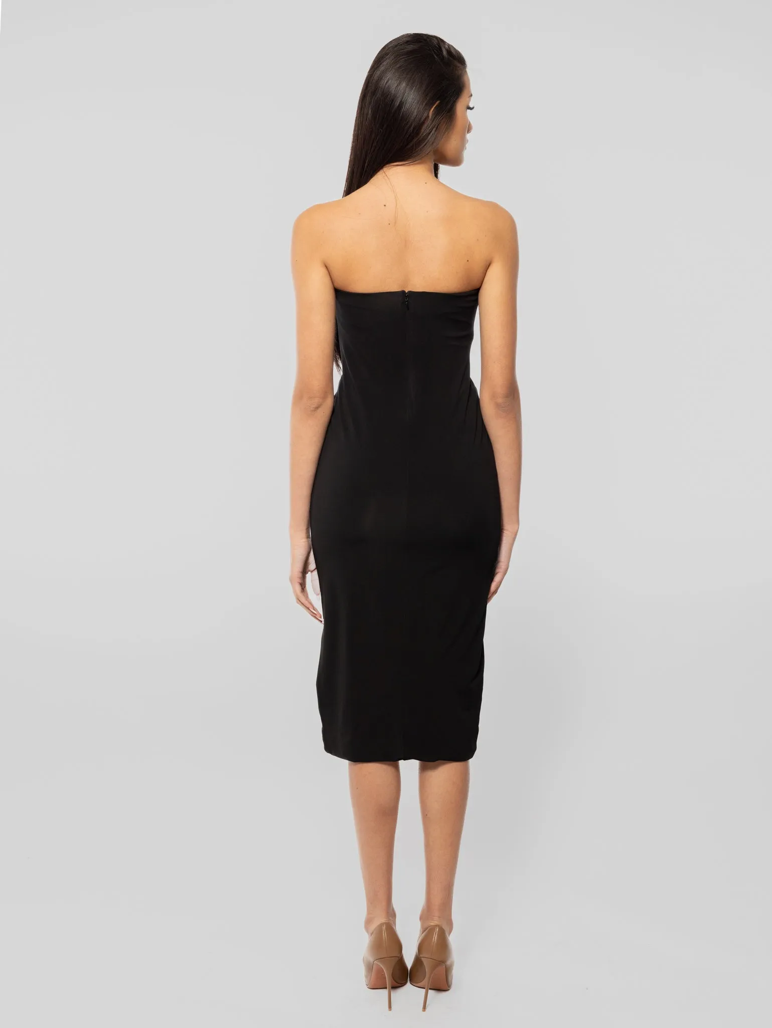 Black Longuette Dress with Shaped Neckline