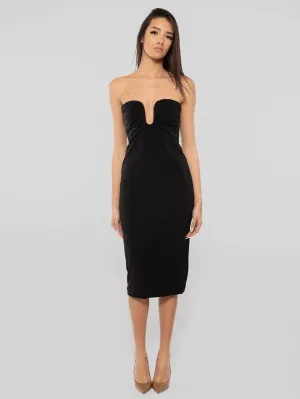 Black Longuette Dress with Shaped Neckline