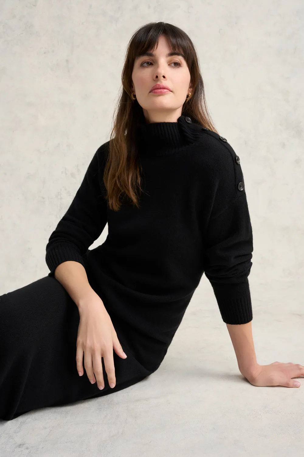 Button Detail Jumper Dress - Black