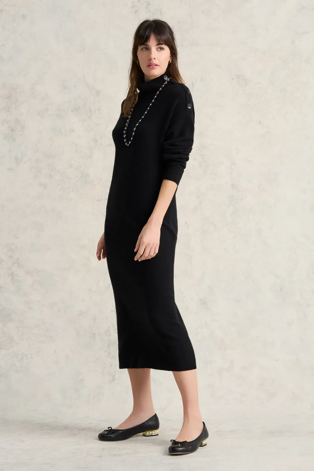 Button Detail Jumper Dress - Black
