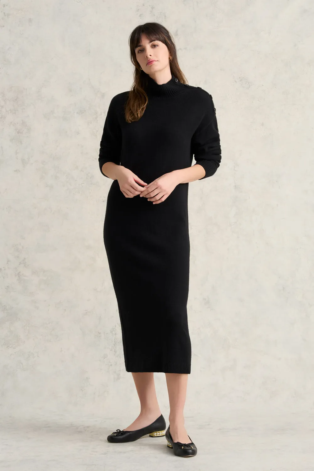 Button Detail Jumper Dress - Black