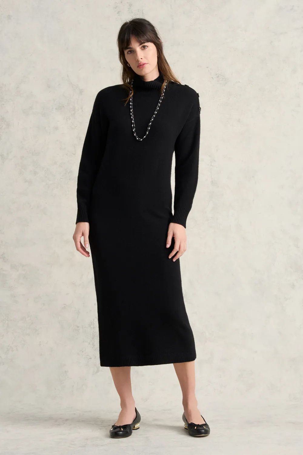Button Detail Jumper Dress - Black