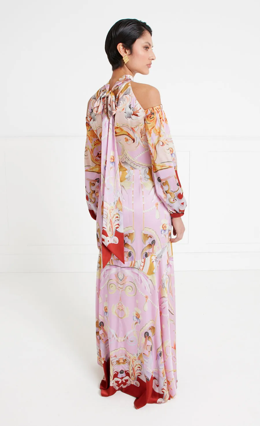 Carline Print Cold Shoulder Dress - Rose Pink