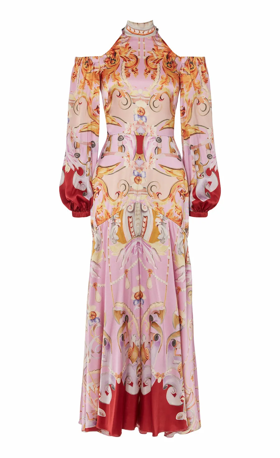 Carline Print Cold Shoulder Dress - Rose Pink