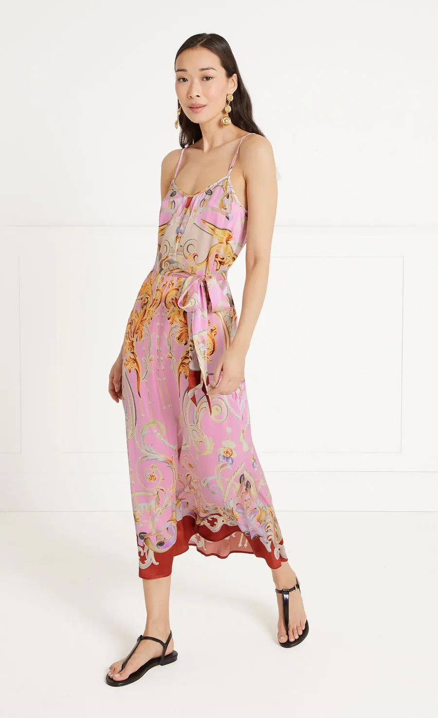 Carline Print Slip Dress - Rose Pink