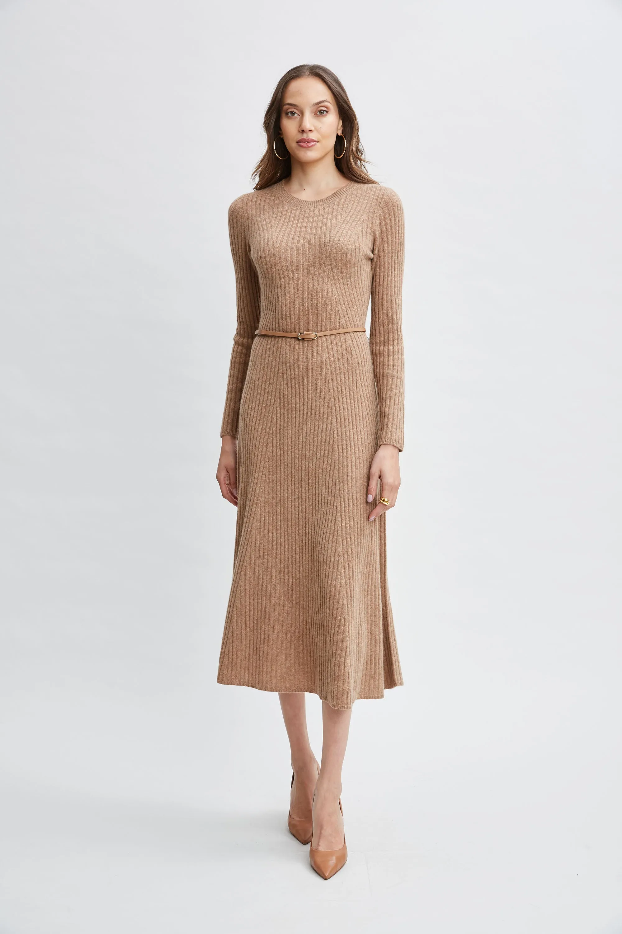Cashmere Long Sleeve Belted Dress