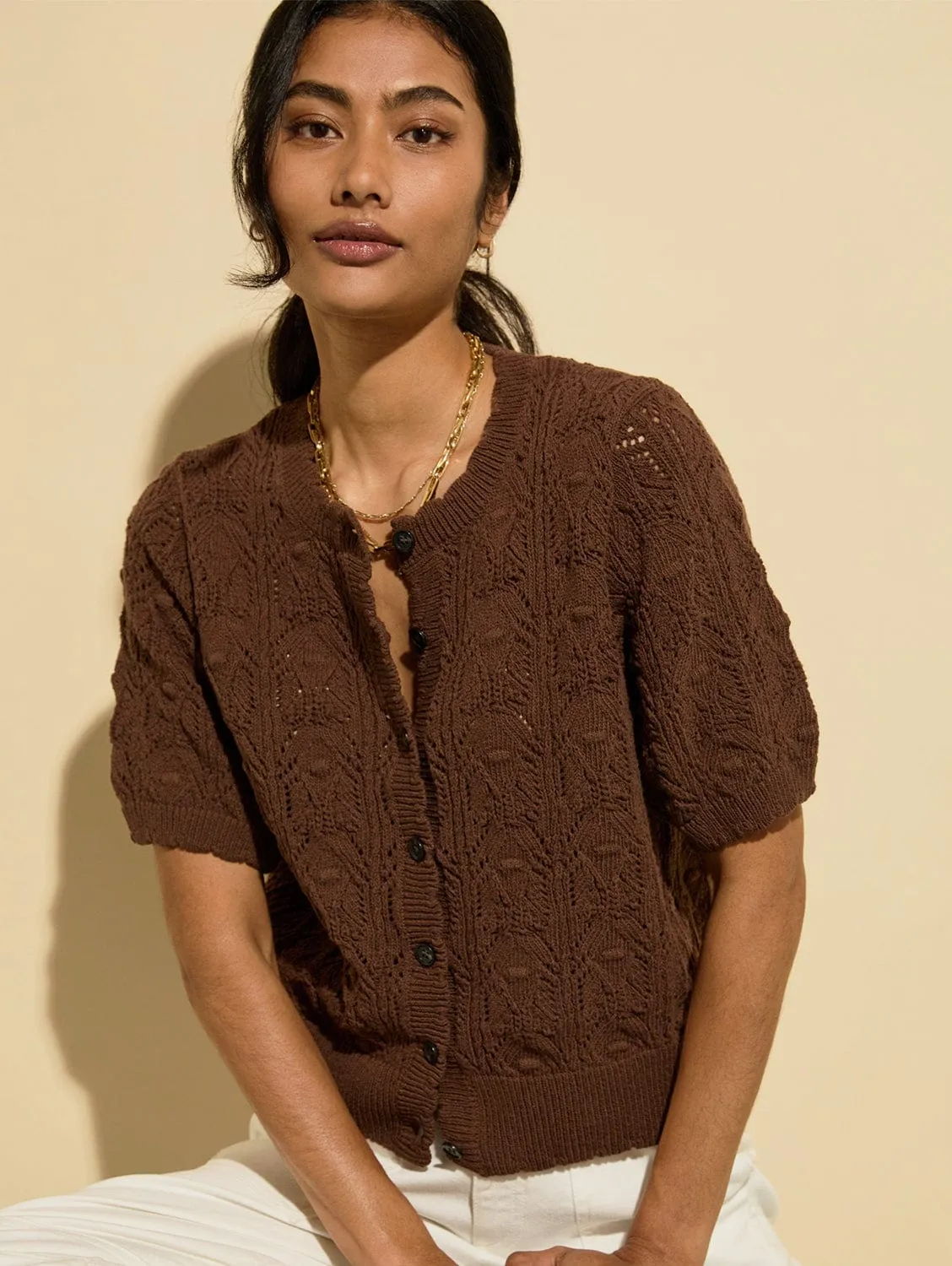 Celestia ECOTEC® Cotton Crochet Cardigan | Chocolate