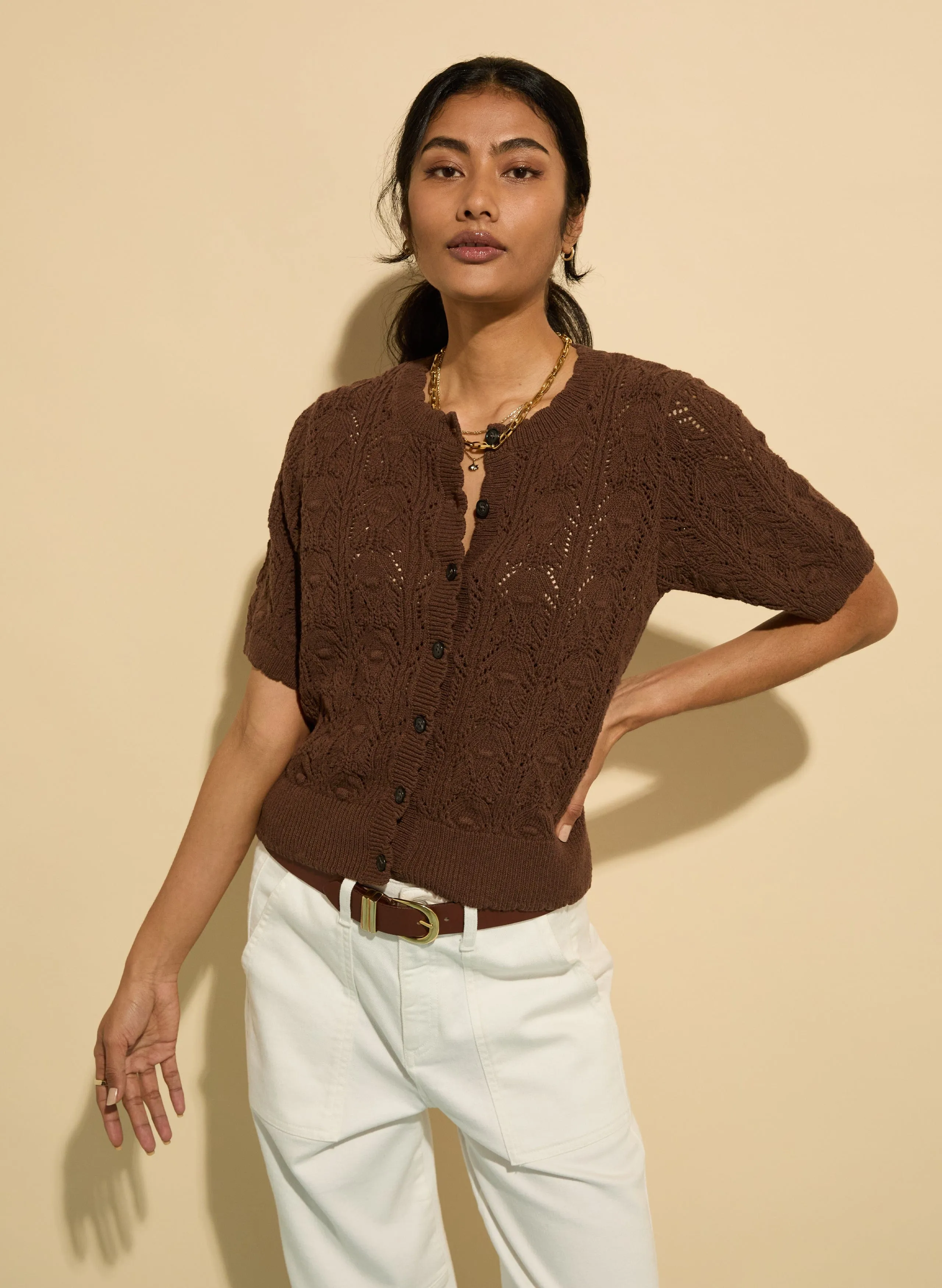 Celestia ECOTEC® Cotton Crochet Cardigan | Chocolate