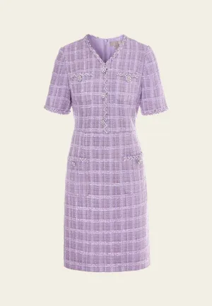 Checked Patch-pocket Braided-trim Dress