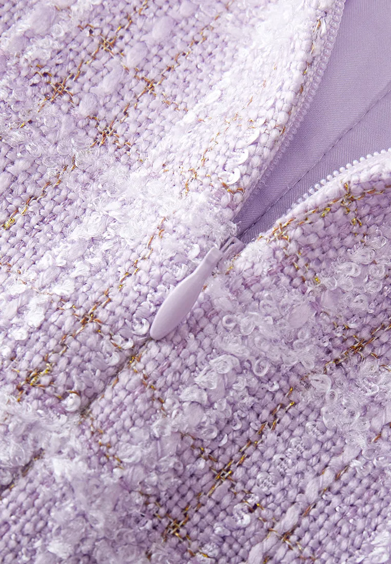 Checked Patch-pocket Braided-trim Dress