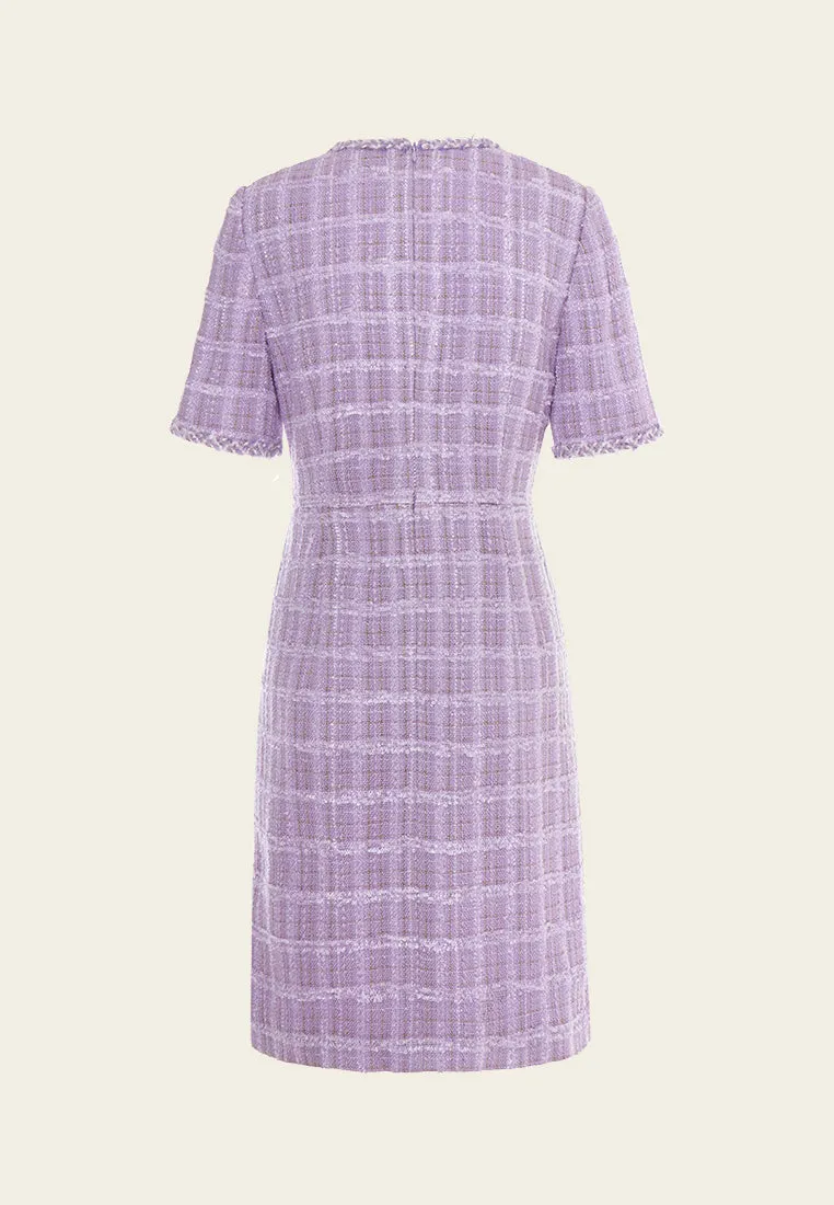Checked Patch-pocket Braided-trim Dress