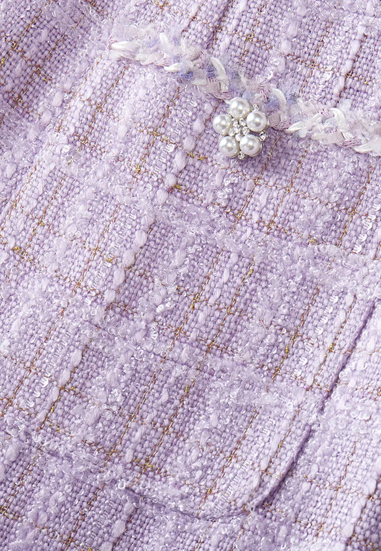 Checked Patch-pocket Braided-trim Dress