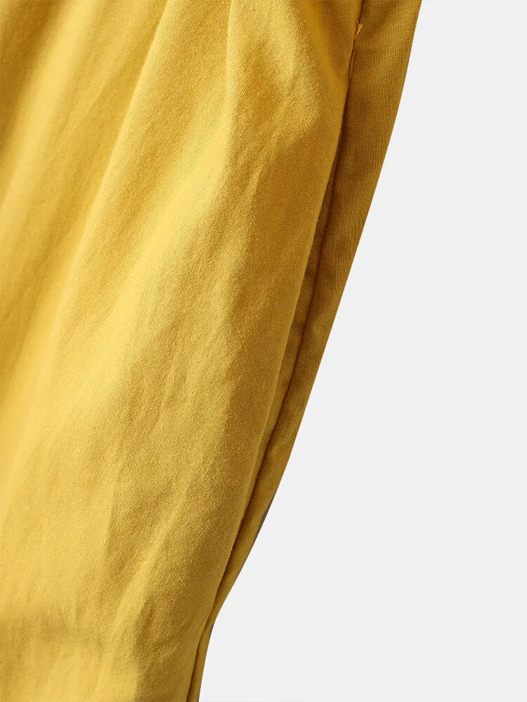 Cotton Square Collar Drawstring Waist Elegant Pockets Women Midi Dress