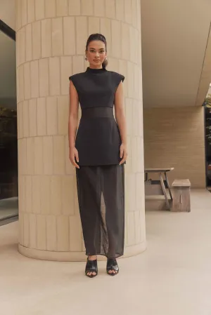 CURAAE Bond Sleeveless Mesh Maxi Dress in Black