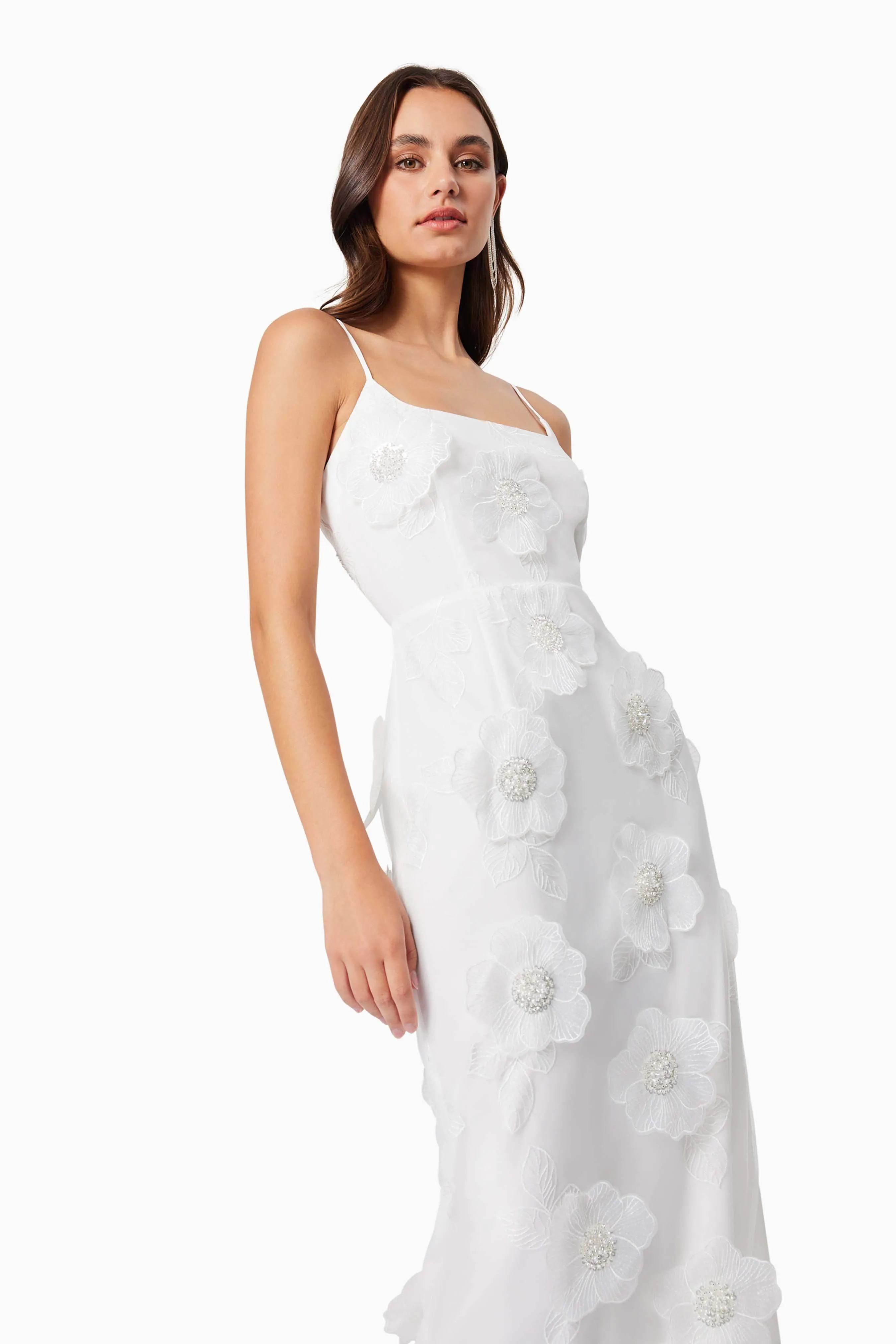 Dahlia 3D Floral Midi Dress In White
