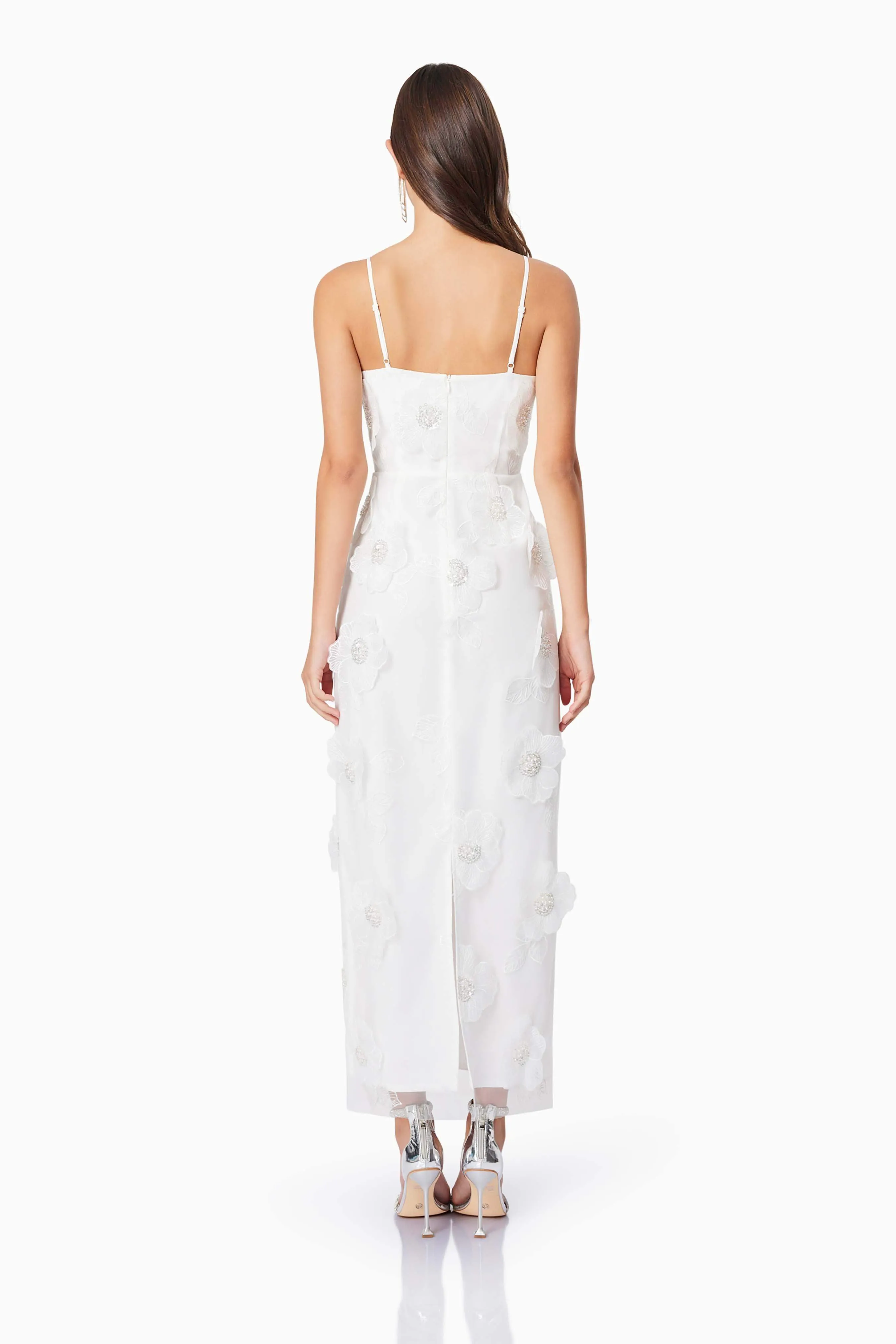 Dahlia 3D Floral Midi Dress In White