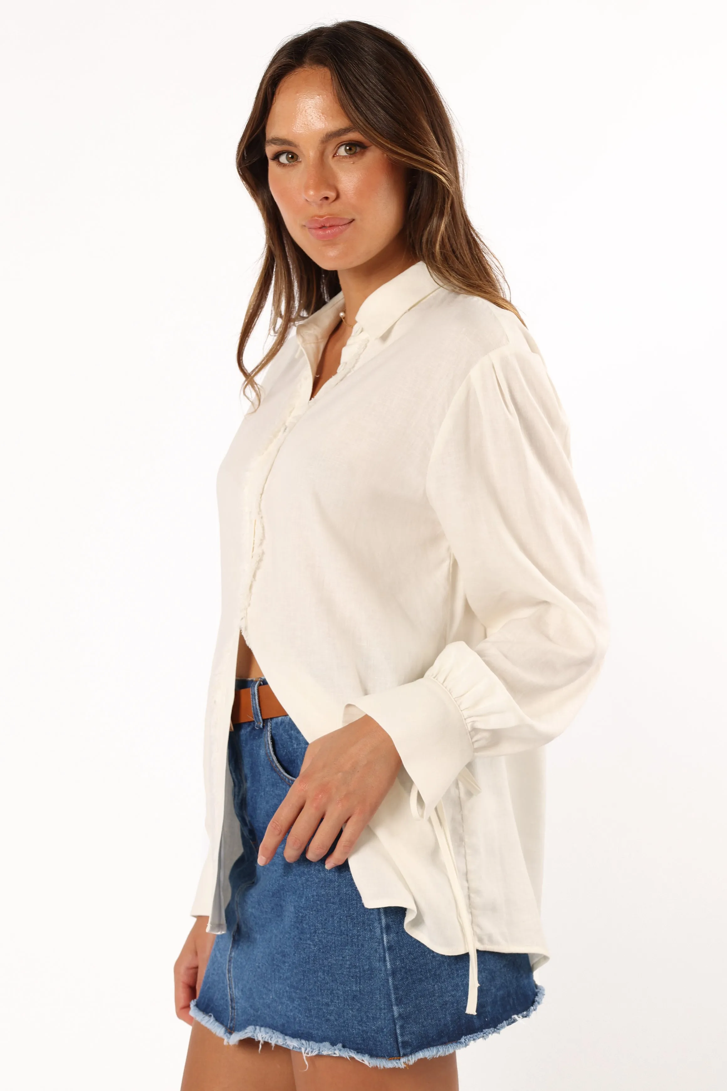 Dylan Long Sleeve Button Up Top - White