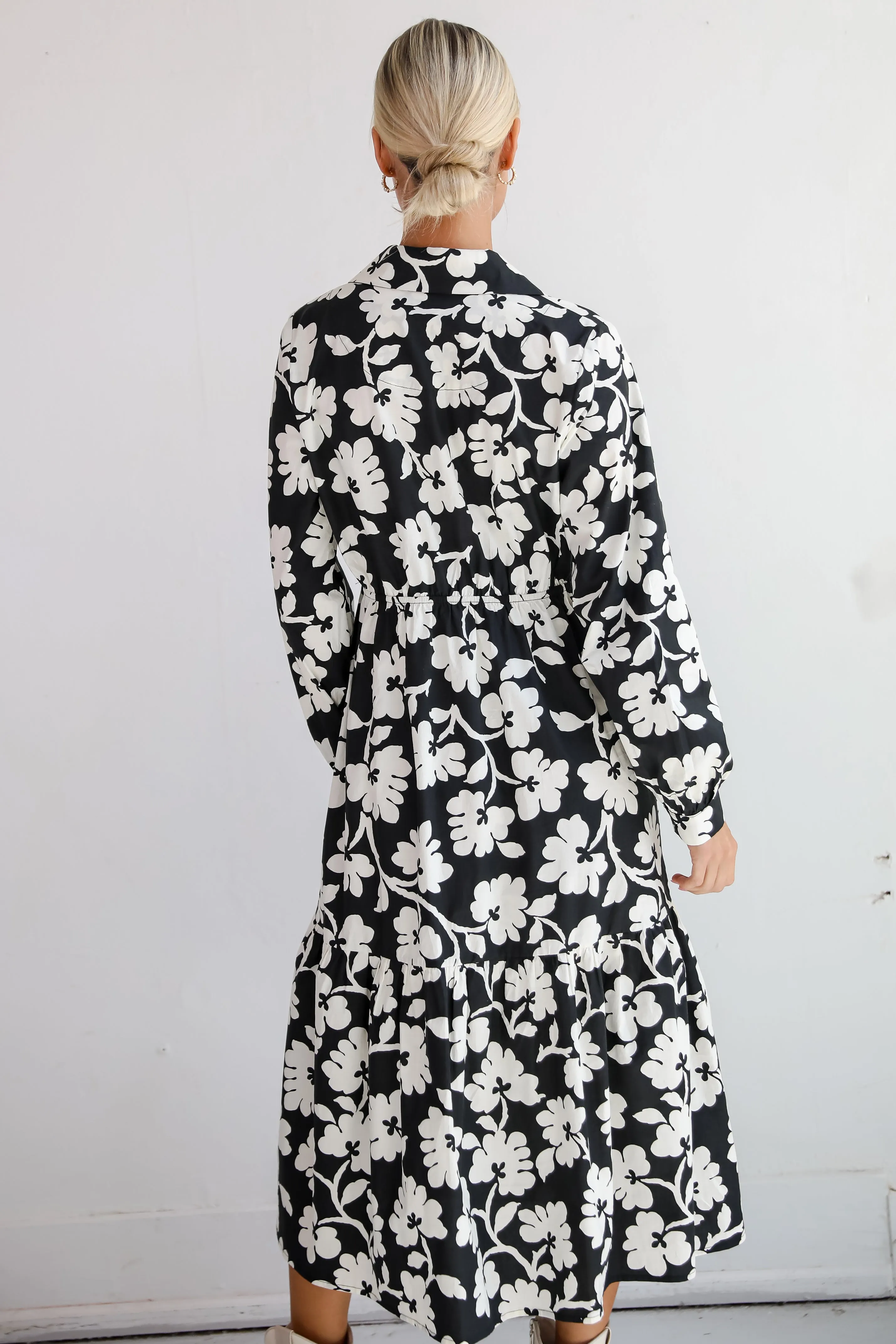 FINAL SALE - Charmed Perfection Black Floral Midi Dress