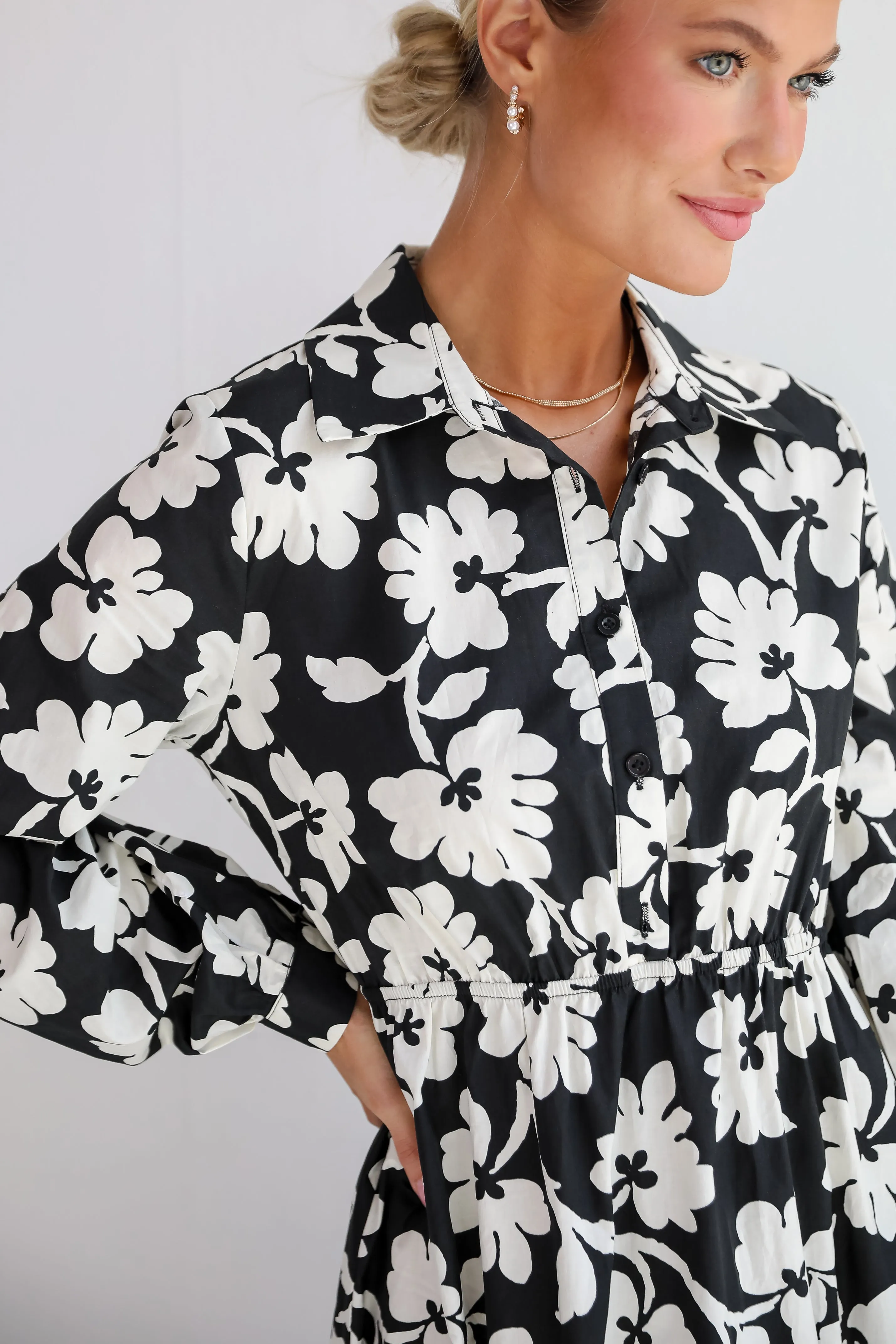 FINAL SALE - Charmed Perfection Black Floral Midi Dress