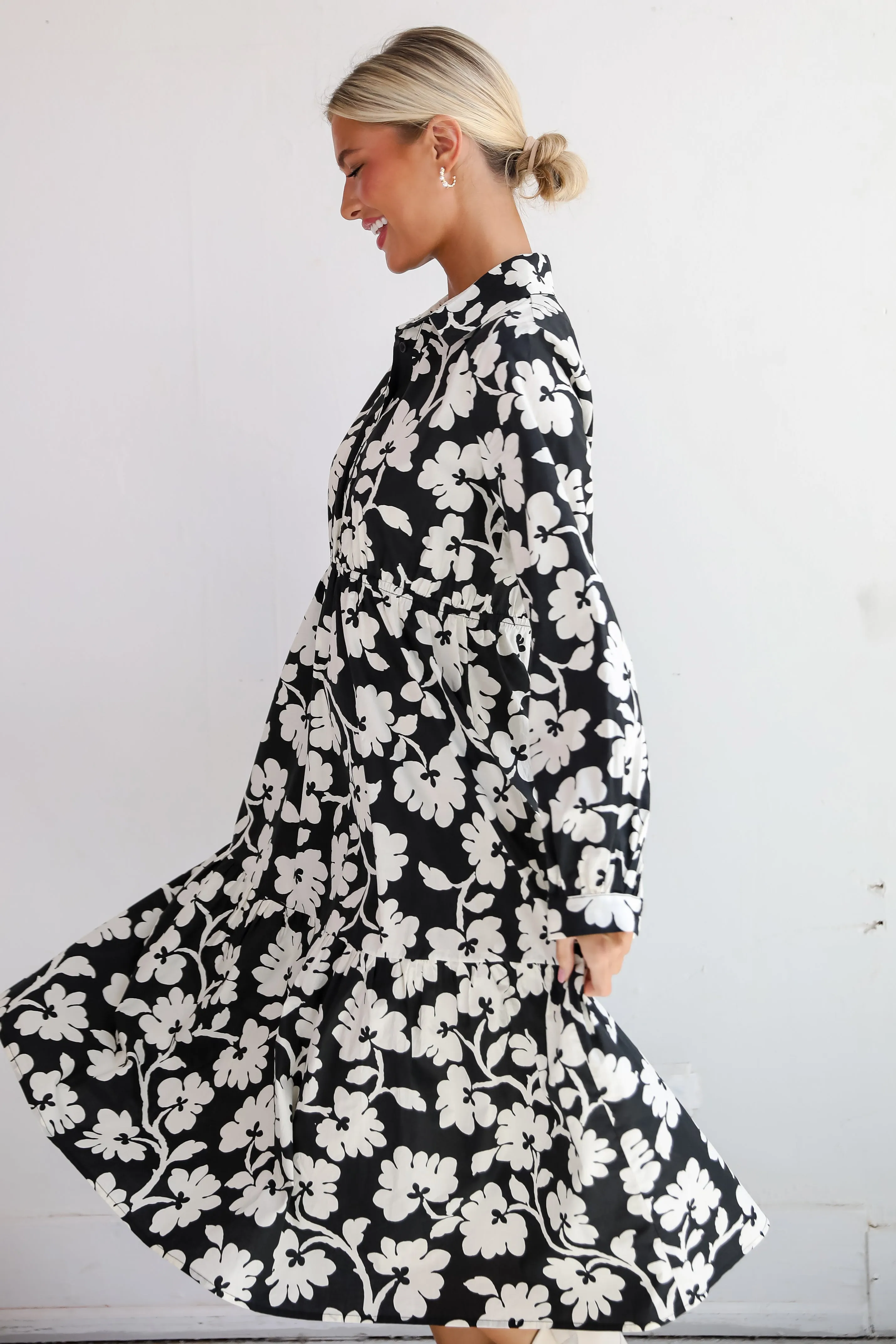 FINAL SALE - Charmed Perfection Black Floral Midi Dress