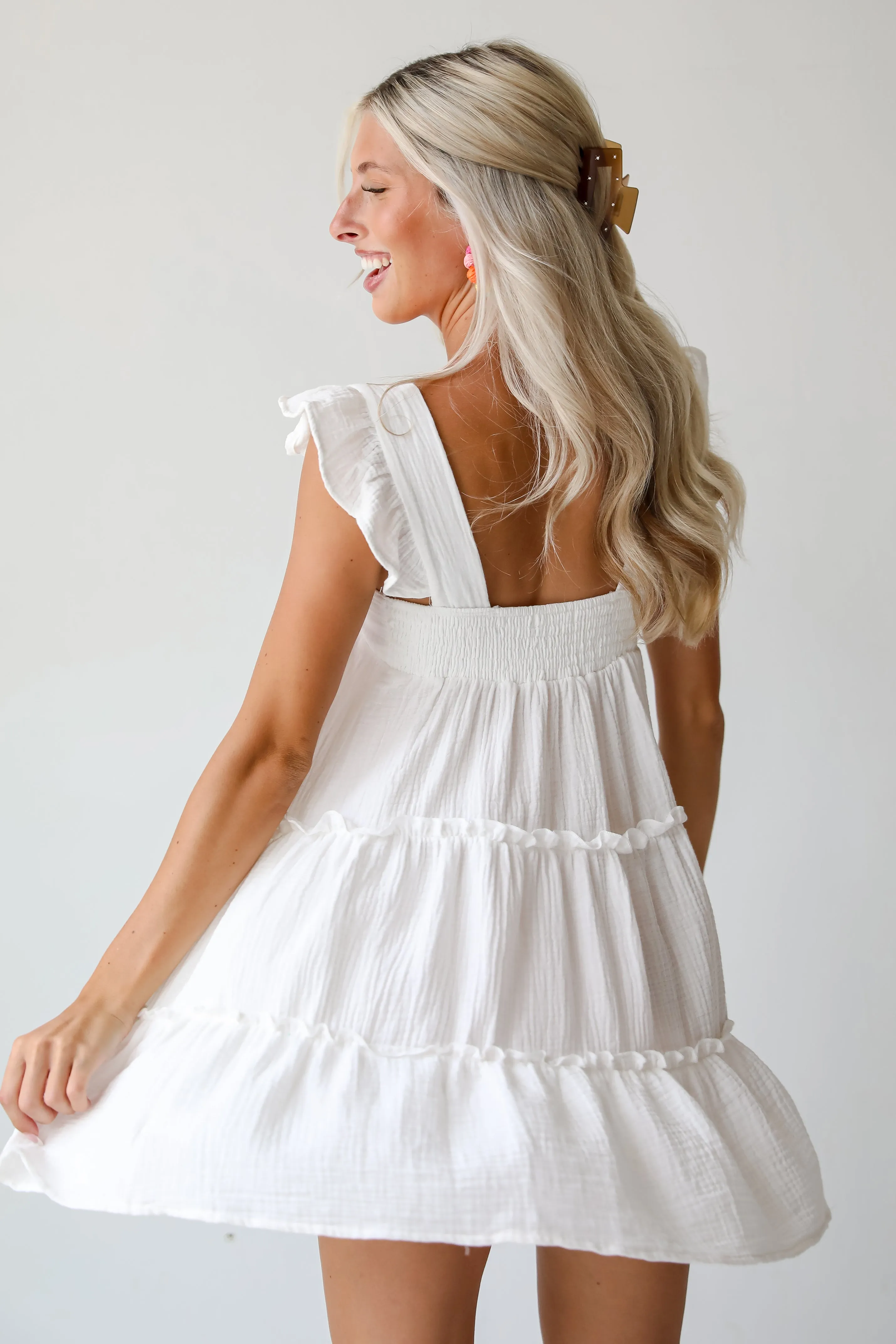 FINAL SALE - Cultivated Cuteness White Linen Tiered Mini Dress