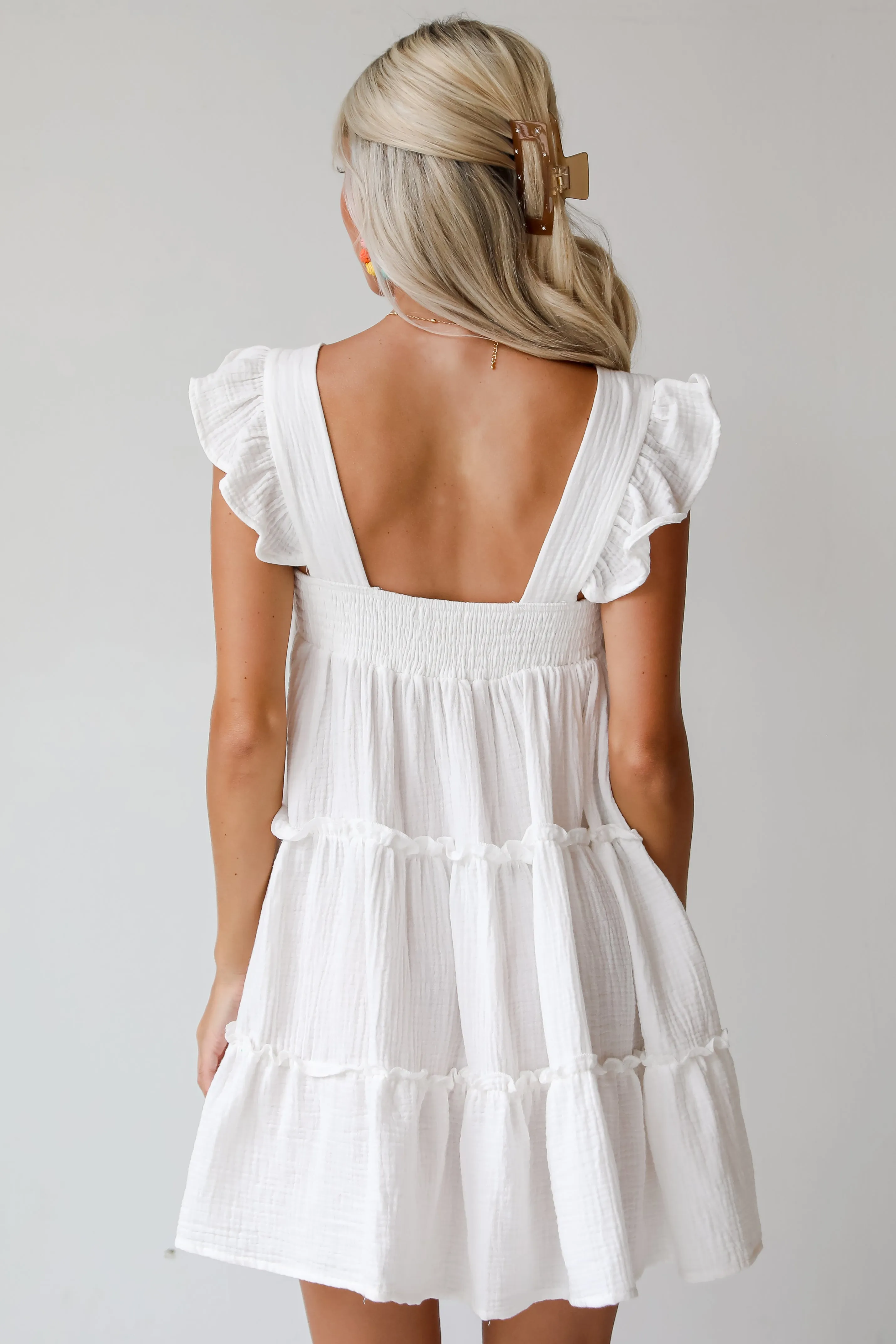 FINAL SALE - Cultivated Cuteness White Linen Tiered Mini Dress