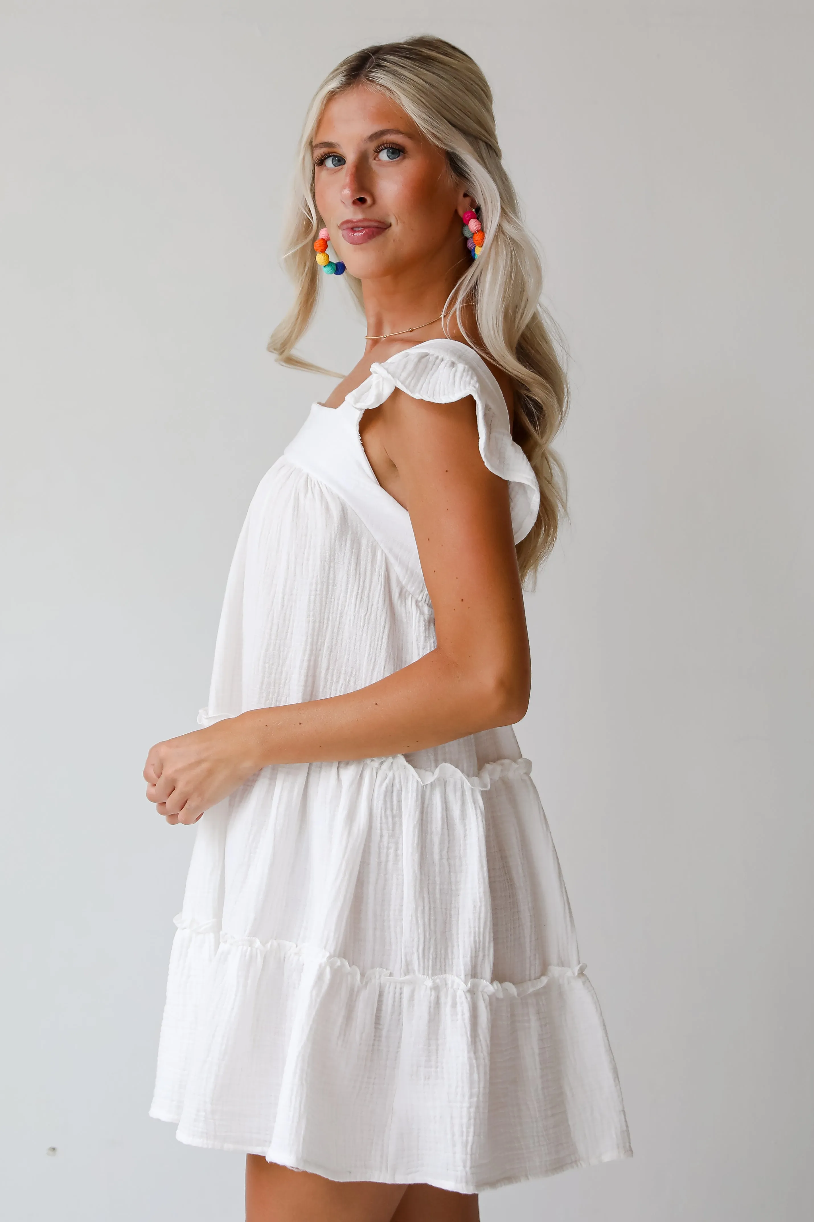 FINAL SALE - Cultivated Cuteness White Linen Tiered Mini Dress