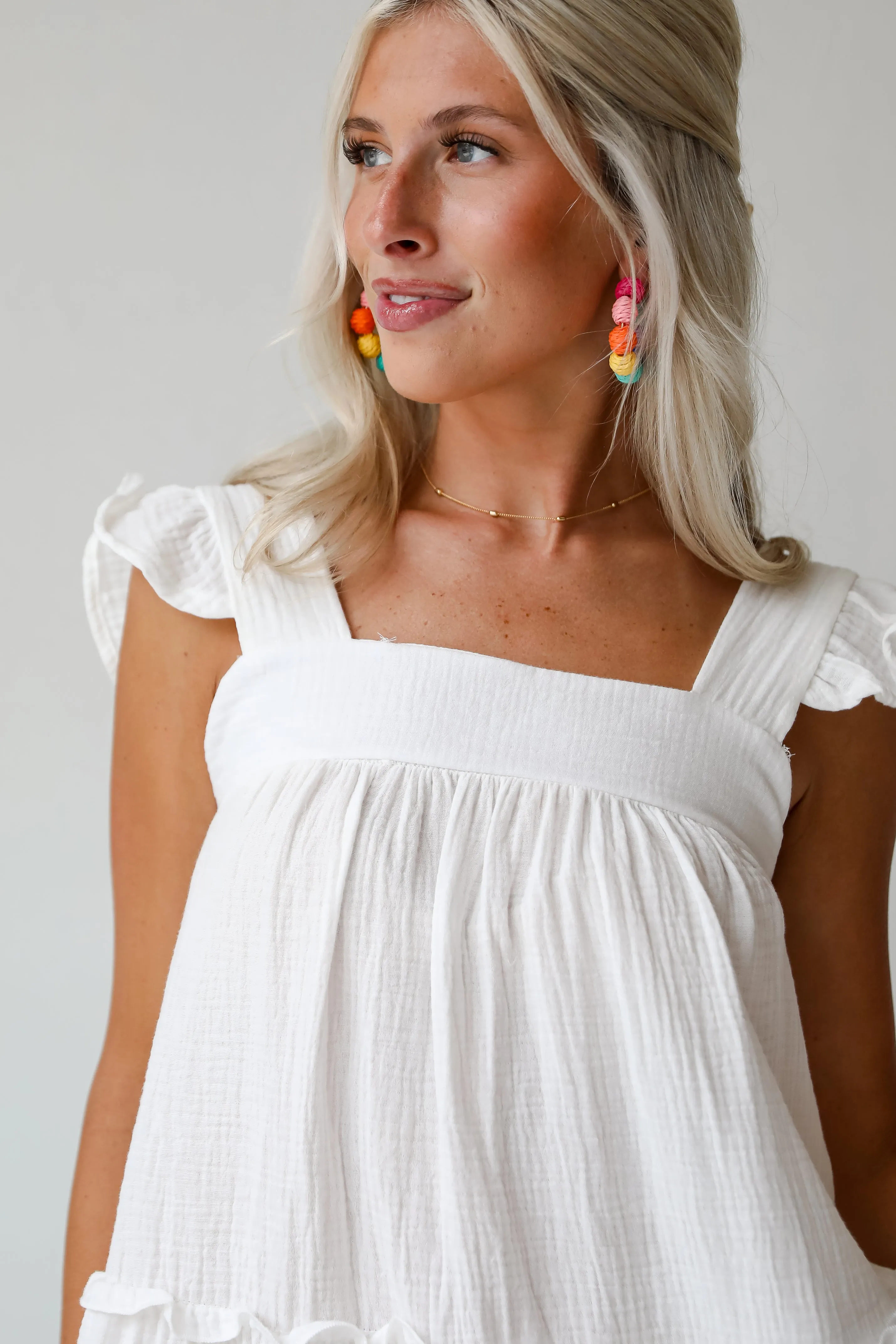 FINAL SALE - Cultivated Cuteness White Linen Tiered Mini Dress
