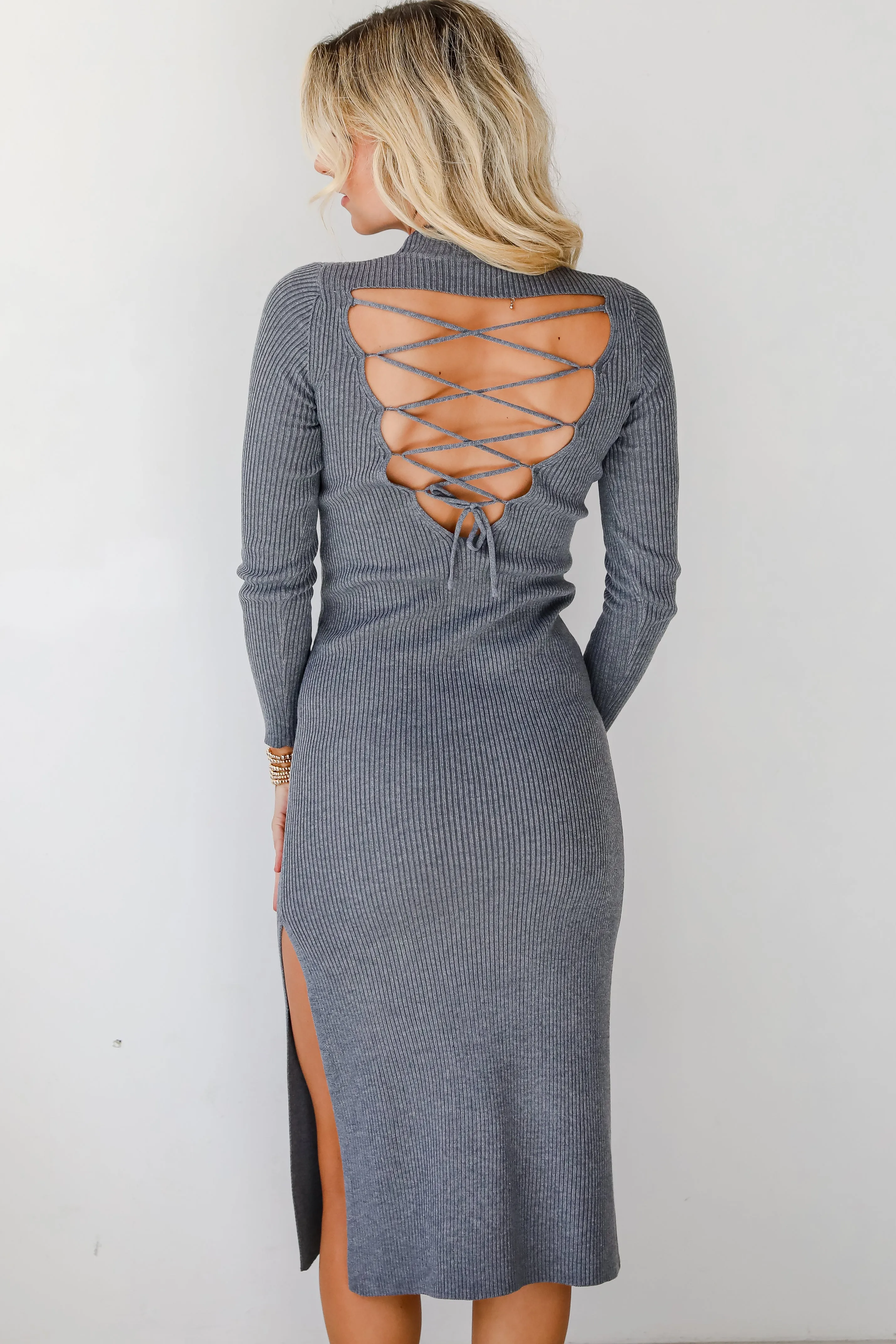 FINAL SALE - Mesmerizing Reputation Heather Grey Ribbed Midi Dress