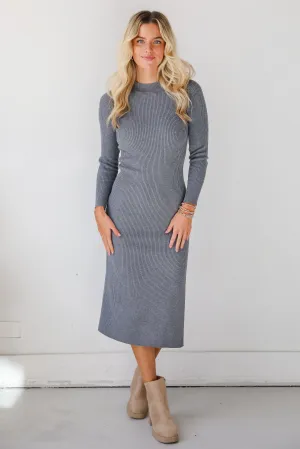 FINAL SALE - Mesmerizing Reputation Heather Grey Ribbed Midi Dress
