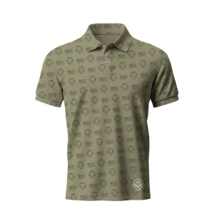 Future Looks Bright Allover Flag Lion Shield Print Army Green Polo