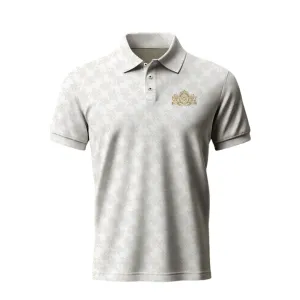 Future Looks Bright Royal Crest Allover Print Ivory and Gold Polo