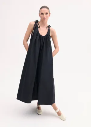 Gathered Halter Dress in Cotton Poplin - Black