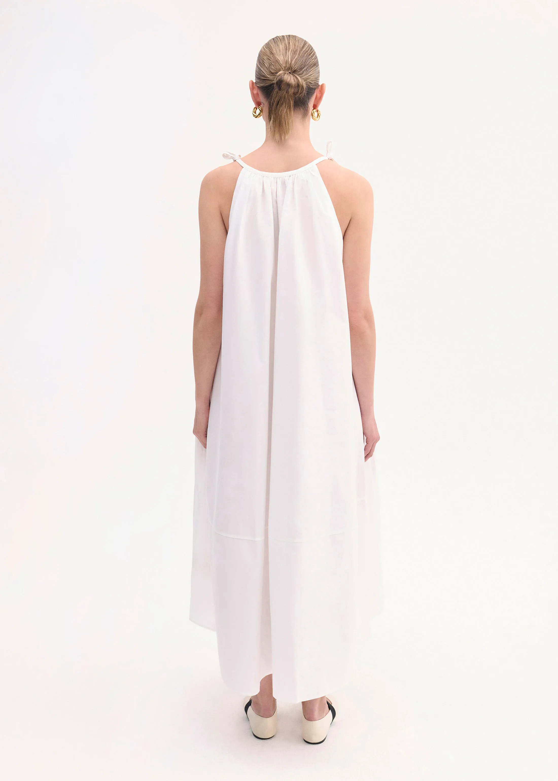 Gathered Halter Dress in Cotton Poplin - White