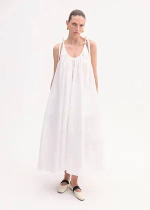 Gathered Halter Dress in Cotton Poplin - White