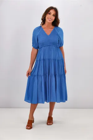 Gloss by Shine On Eadie Angle Shirred Bodice Dress Blue