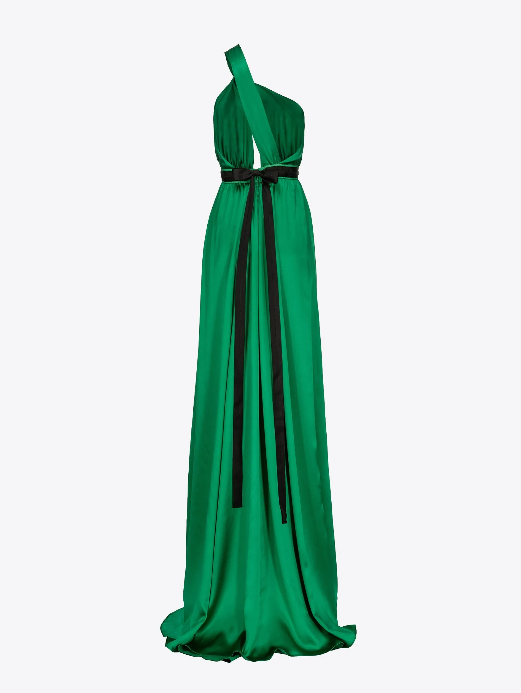 Green One Shoulder Satin Dress